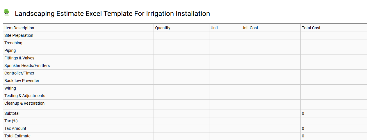 Landscaping estimate Excel template for irrigation installation