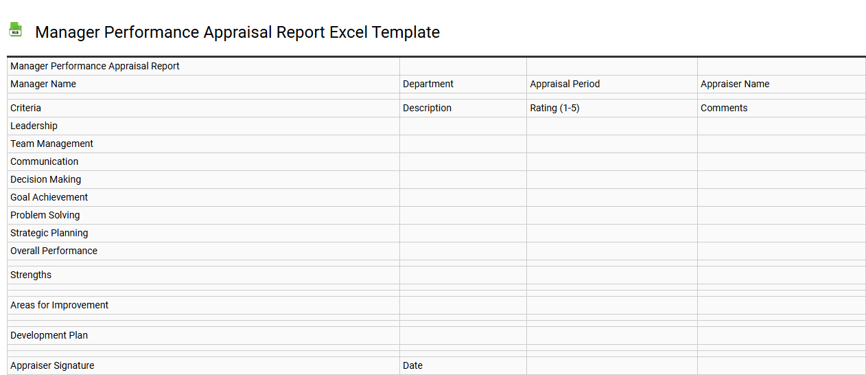 Manager performance appraisal report Excel template