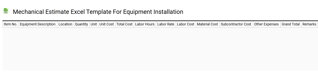 Mechanical estimate Excel template for equipment installation