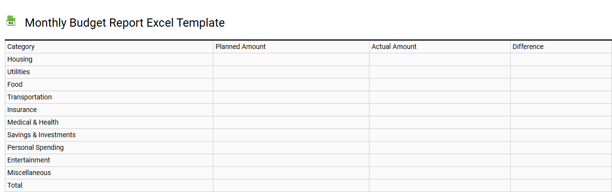 Monthly budget report Excel template