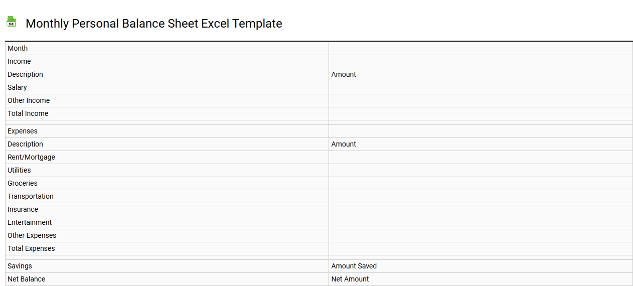 Monthly personal balance sheet Excel template