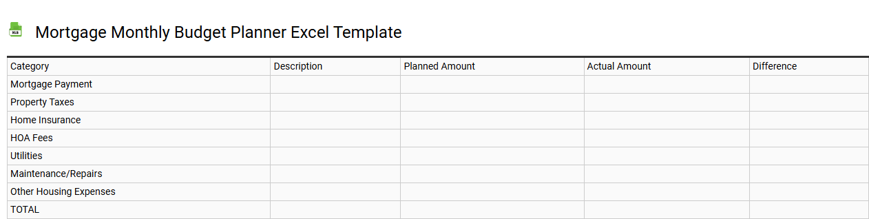 Mortgage monthly budget planner Excel template