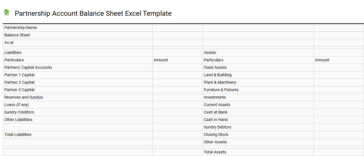Partnership account balance sheet Excel template