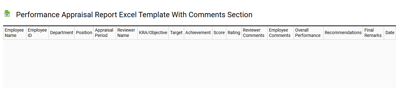 Performance appraisal report Excel template with comments section