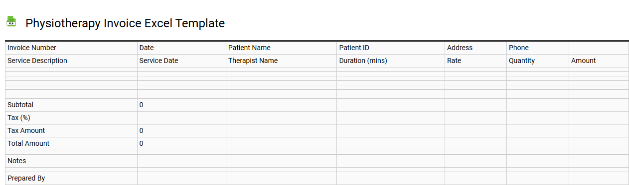 Physiotherapy invoice Excel template