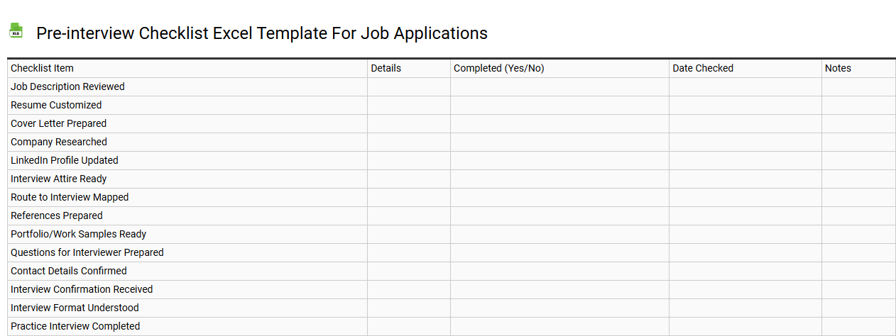 Pre-interview checklist Excel template for job applications