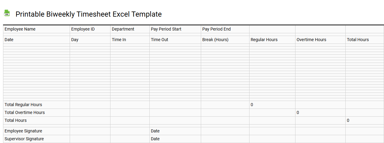 Printable biweekly timesheet Excel template