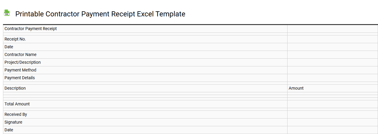 Printable contractor payment receipt Excel template