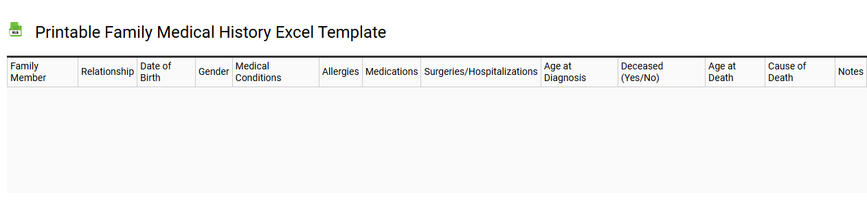 Printable family medical history Excel template