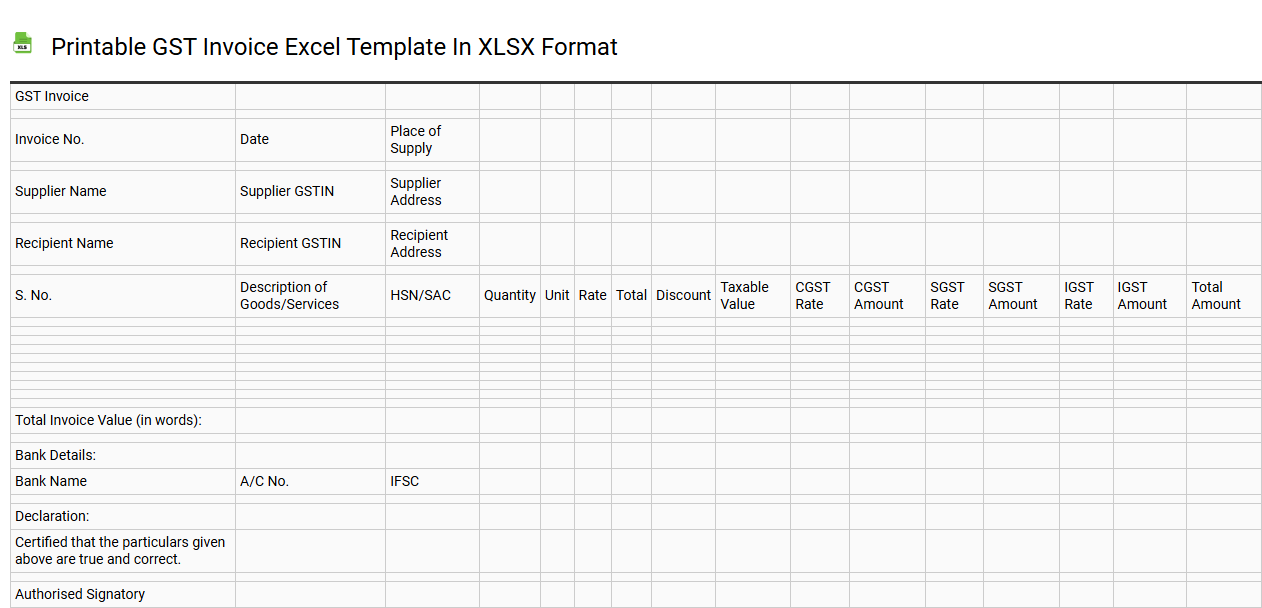 Printable GST invoice Excel template in XLSX format