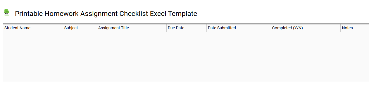 Printable homework assignment checklist Excel template