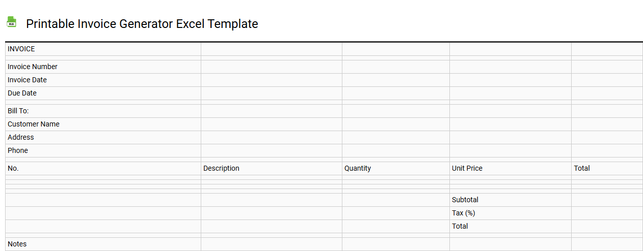 Printable invoice generator Excel template