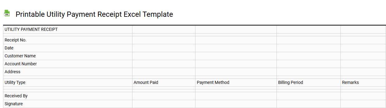 Printable utility payment receipt Excel template