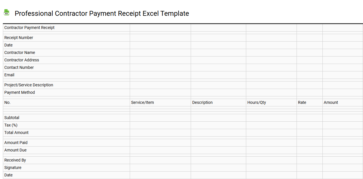 Professional contractor payment receipt Excel template
