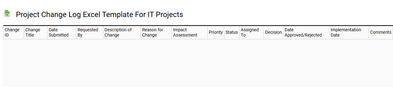 Project change log Excel template for IT projects