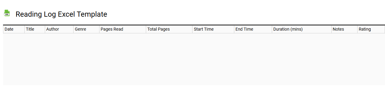 Reading log Excel template