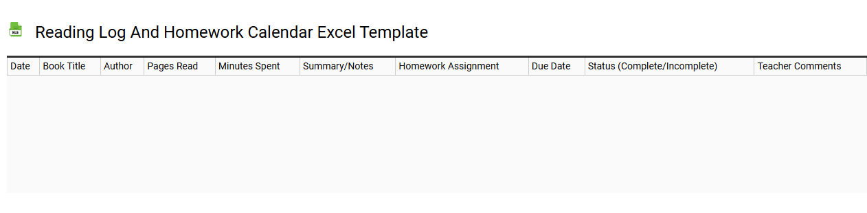Reading log and homework calendar Excel template