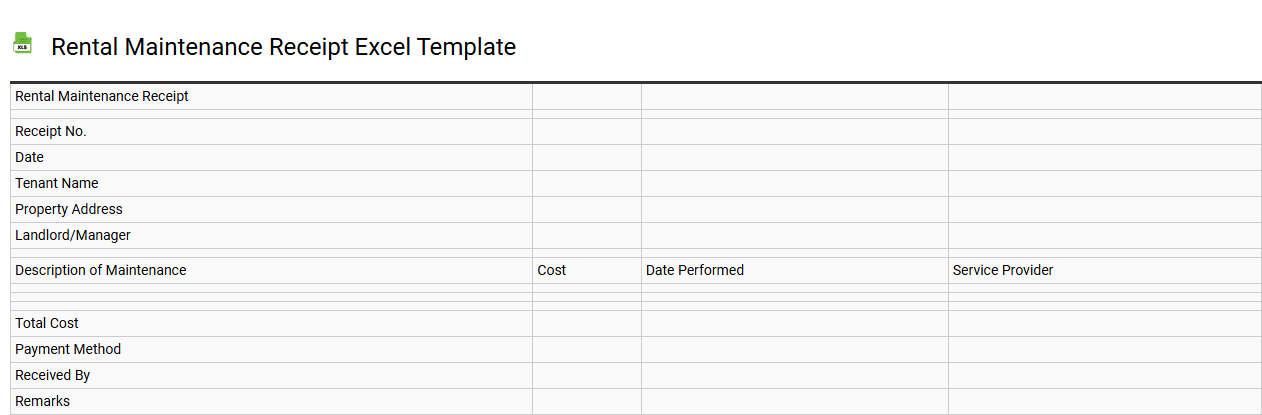 Rental maintenance receipt Excel template