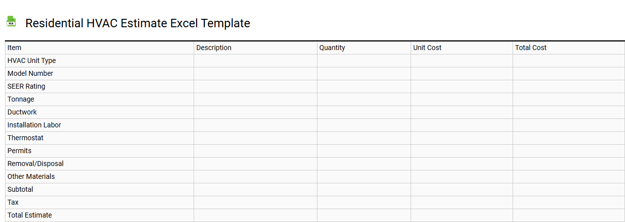 Residential HVAC estimate Excel template