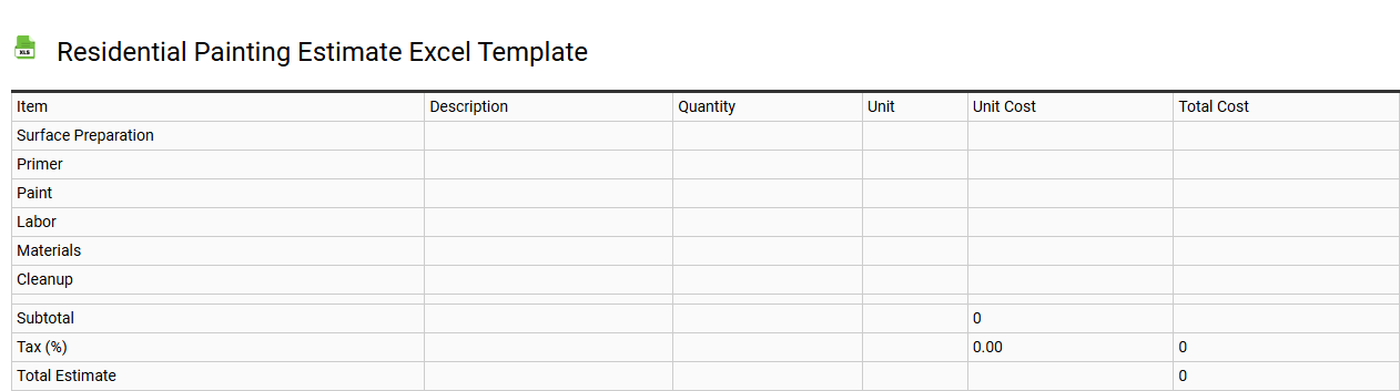 Residential painting estimate Excel template