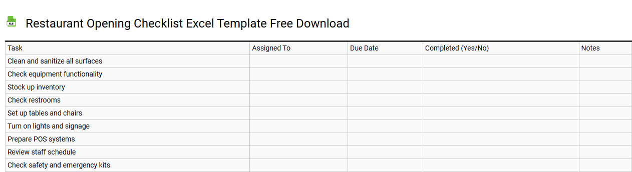 Restaurant opening checklist Excel template free download