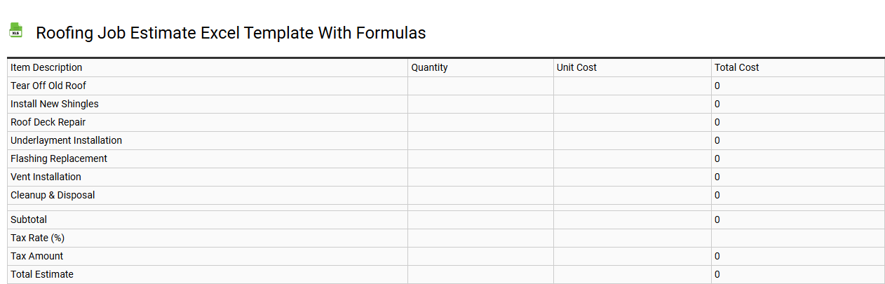 Roofing job estimate Excel template with formulas