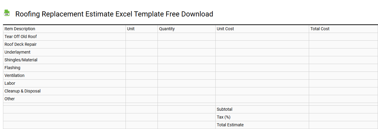 Roofing replacement estimate Excel template free download