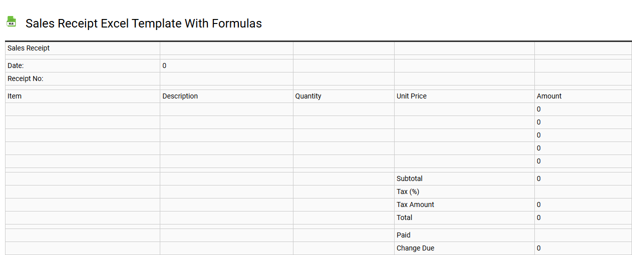 Sales receipt Excel template with formulas