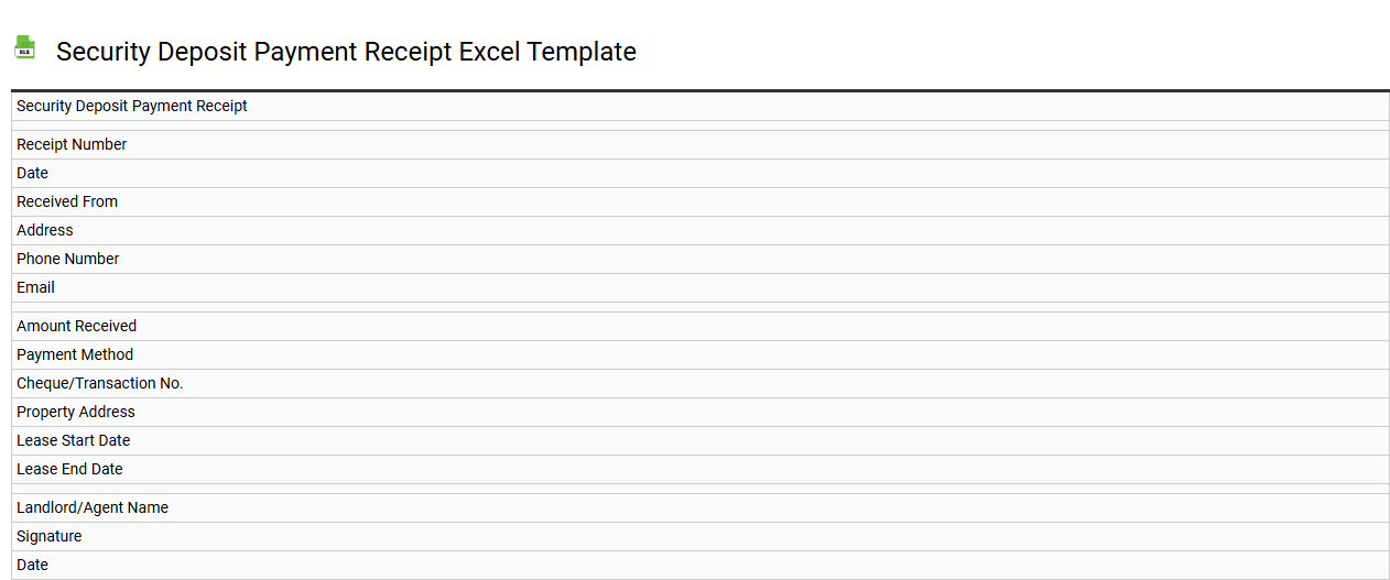 Security deposit payment receipt Excel template
