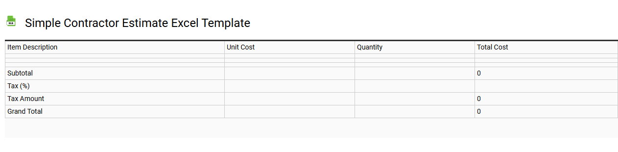 Simple contractor estimate Excel template