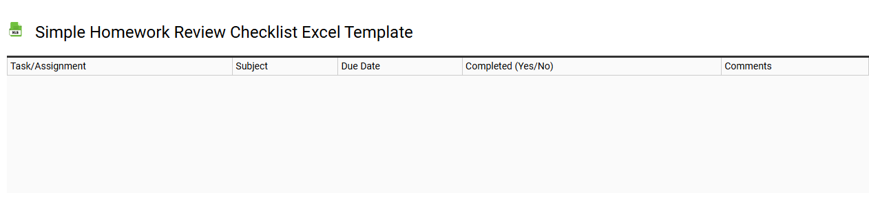 Simple homework review checklist Excel template