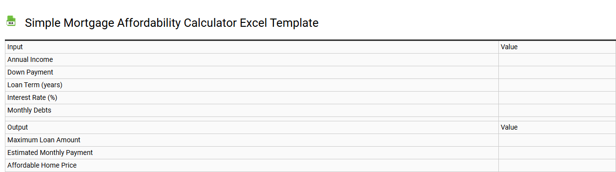 Simple mortgage affordability calculator Excel template