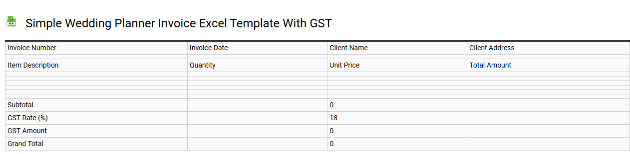 Simple wedding planner invoice Excel template with GST