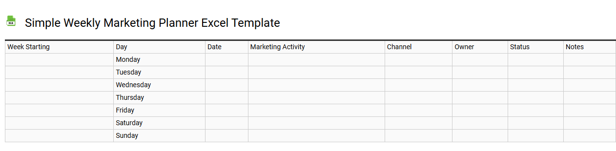 Simple weekly marketing planner Excel template