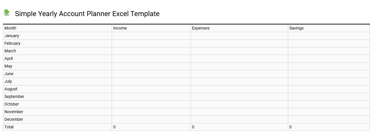Simple yearly account planner Excel template