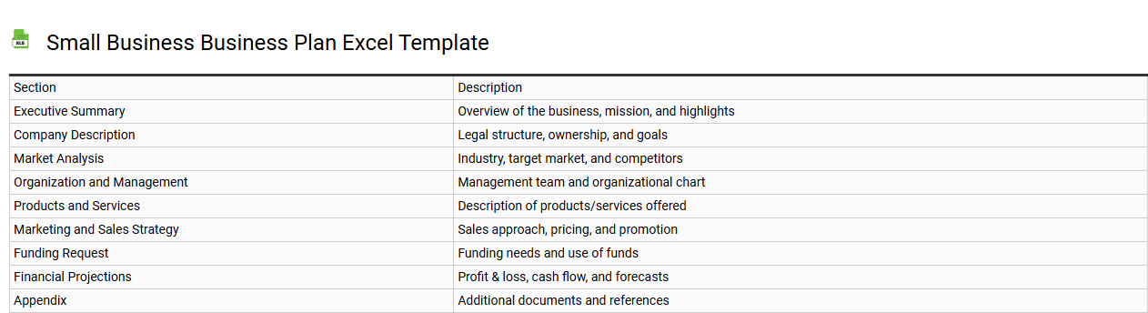Small business business plan Excel template