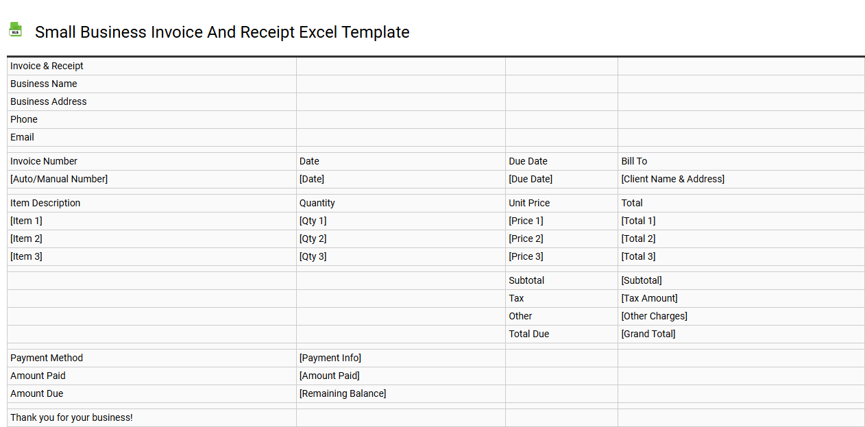 Small business invoice and receipt Excel template