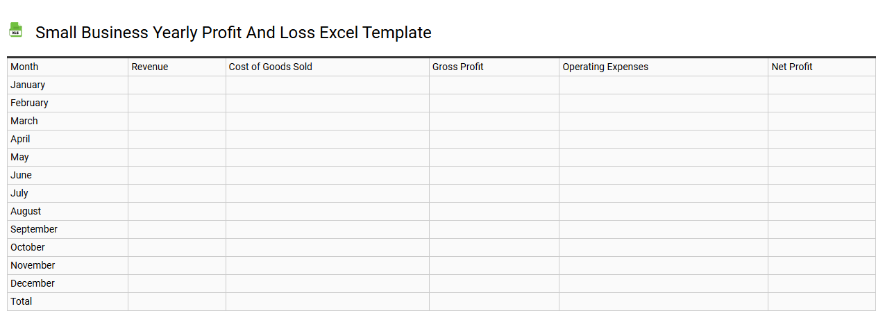 Small business yearly profit and loss Excel template