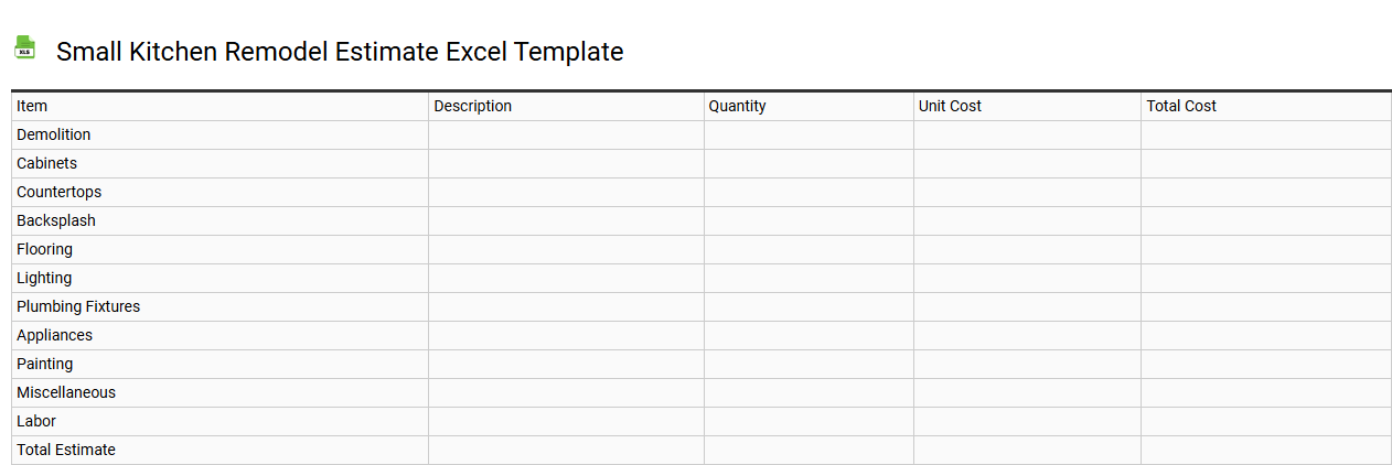 Small kitchen remodel estimate Excel template