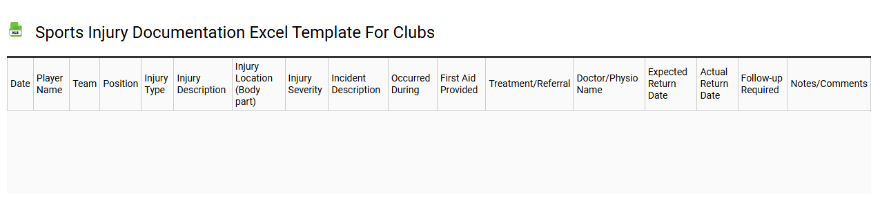 Sports injury documentation Excel template for clubs