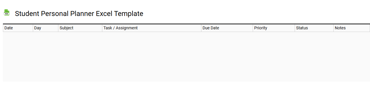 Student personal planner Excel template