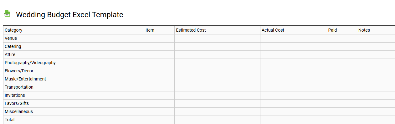 Wedding budget Excel template