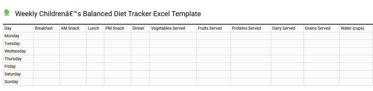 Weekly children’s balanced diet tracker Excel template