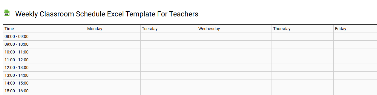 Weekly classroom schedule Excel template for teachers