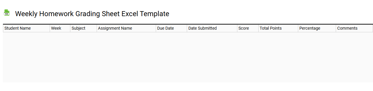 Weekly homework grading sheet Excel template