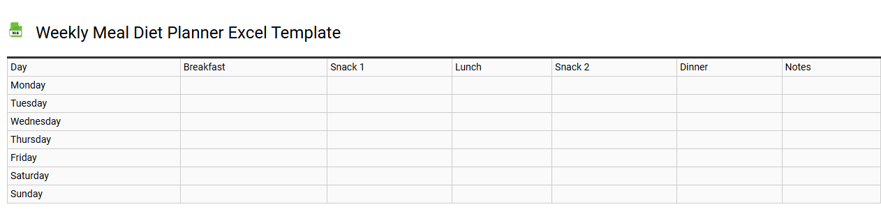 Weekly meal diet planner Excel template