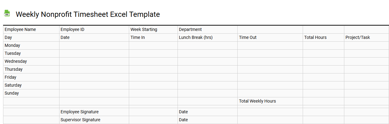 Weekly nonprofit timesheet Excel template