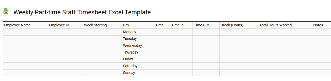 Weekly part-time staff timesheet Excel template