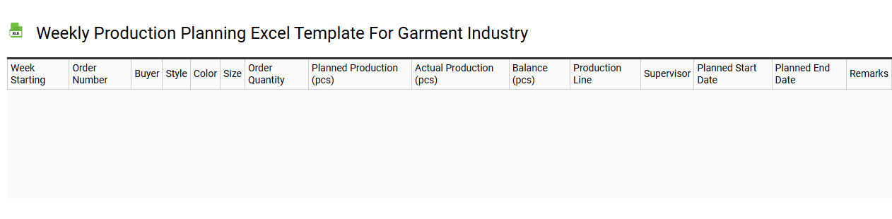 Weekly production planning Excel template for garment industry