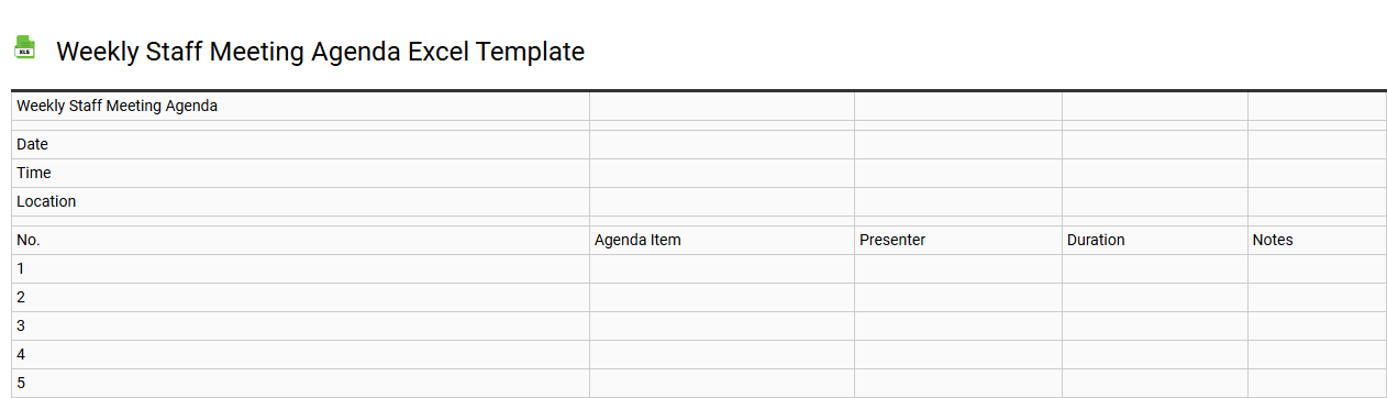 Weekly staff meeting agenda Excel template